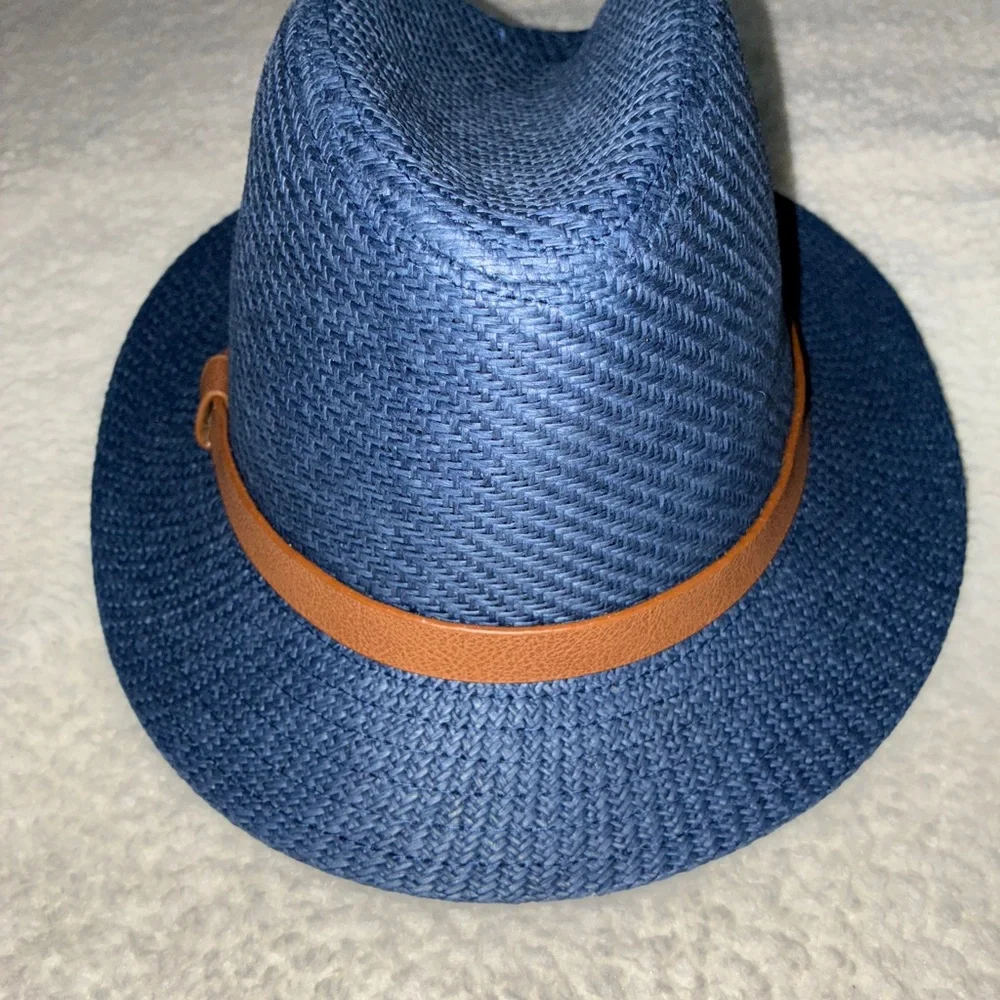 Blue Fedora Hat‎ with Brown Band EUC